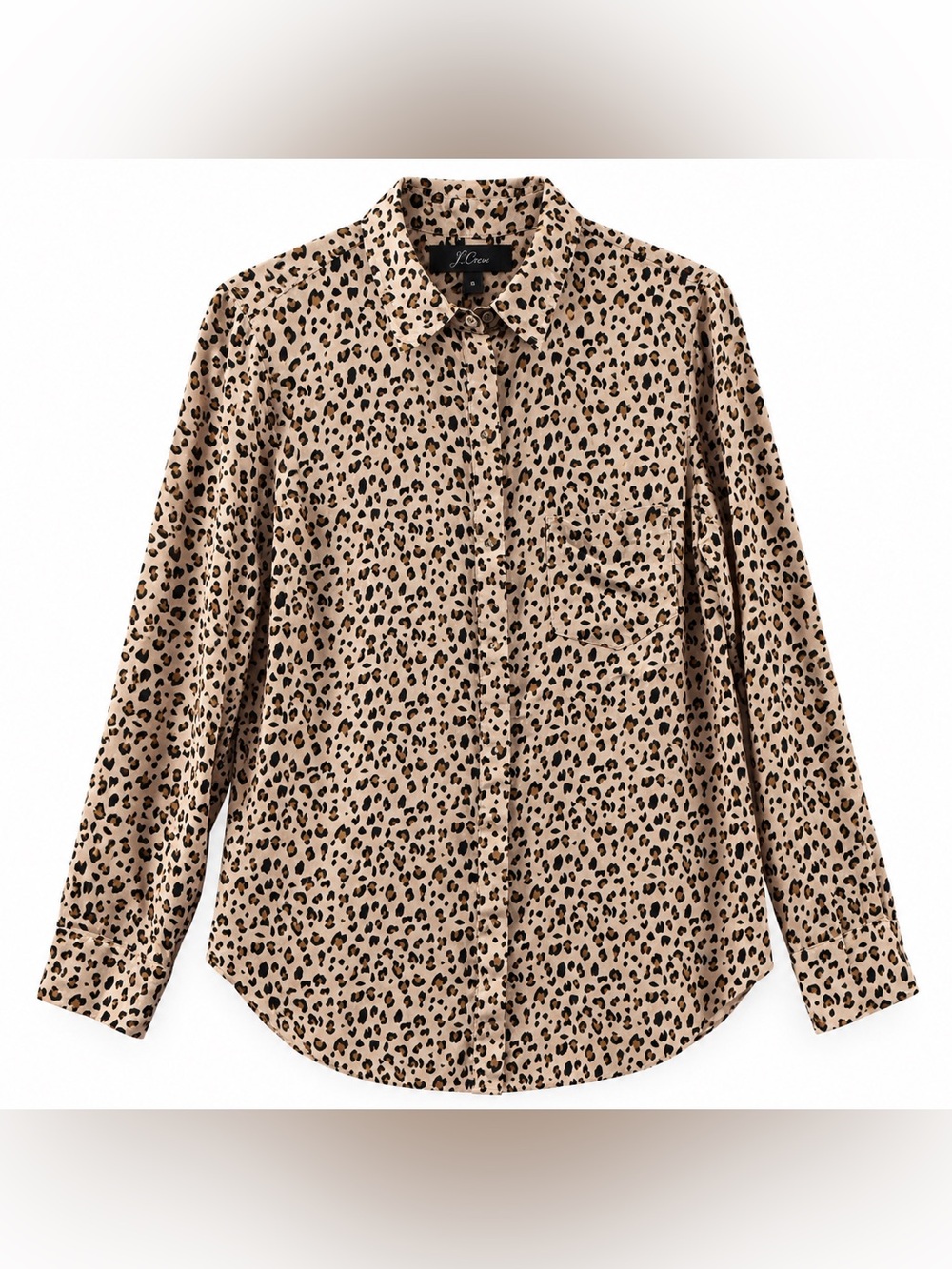J.Crew 100% Silk Leopard Print Button Down Blouse Size 8